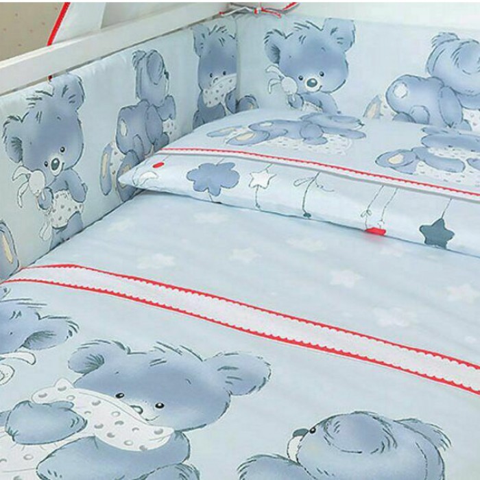 Захист на ліжечко Ведмедик з подушкою сірий 4 частини на блискавці, Україна