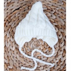 В'язана шапка на трикотажі 3-6 міс, колір молочний, Україна