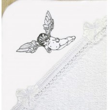 Крижма махрова з капюшоном Ангел-1 срібро, PUSHA