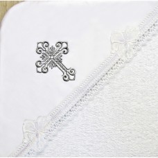 Крыжма махровая с капюшоном Ажурный крест серебро, PUSHA