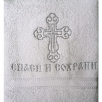 Крыжма-полотенце махровая Спаси и Сохрани-2 серебро, 140х70