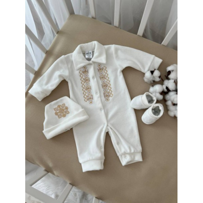 Крестильный комплект для мальчика Ярема велюр золото