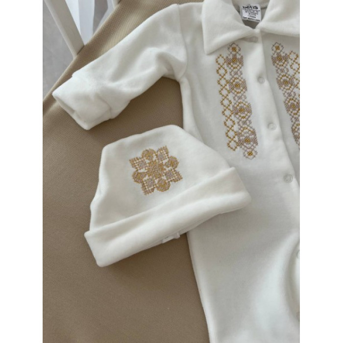 Крестильный комплект для мальчика Ярема велюр золото