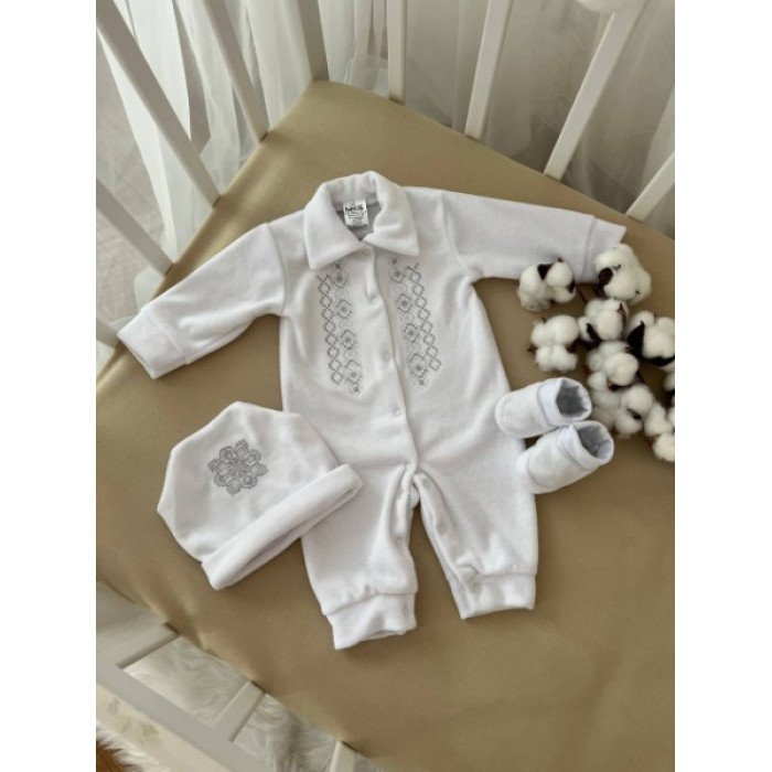 Крестильный комплект для мальчика Ярема велюр серебро