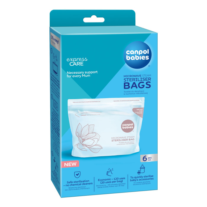 Пакеты для стерилизации в микроволновой печи Canpol babies, 6 шт. — быстрая дезинфекция за 90 секунд