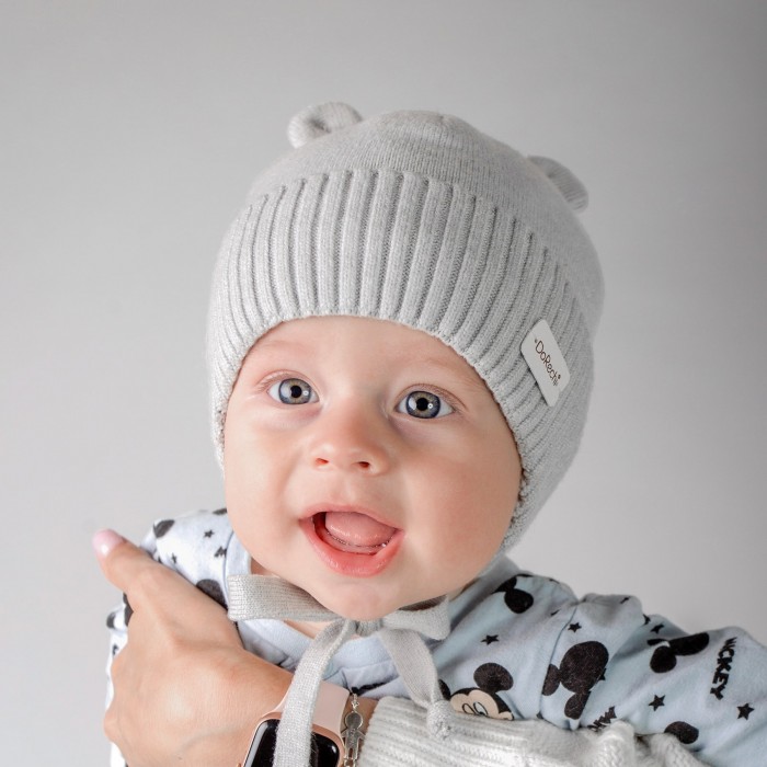 Дитяча зимова шапочка з вушками сіра DoRechi