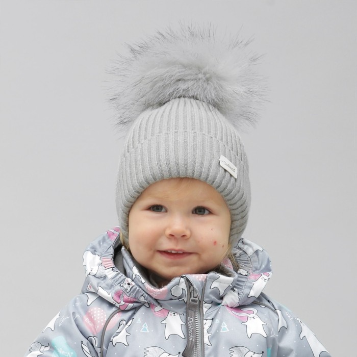 Дитяча зимова шапочка з помпоном сіра DoRechi