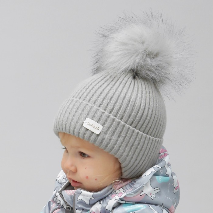 Дитяча зимова шапочка з помпоном сіра DoRechi