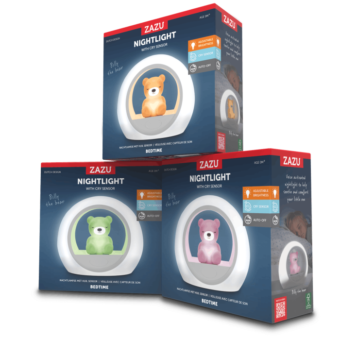 Детский ночник ZAZU BILLY «Медвежонок» с датчиком плача (Cry Sensor), карамель