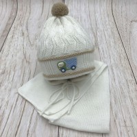 Зимний набор Машинка шапочка и шарф молочный, Польша