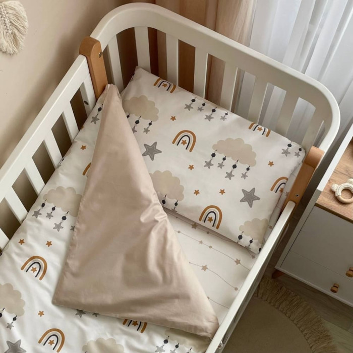 Змінний комплект постільної білизни Хмаринки із зірочками бежеві