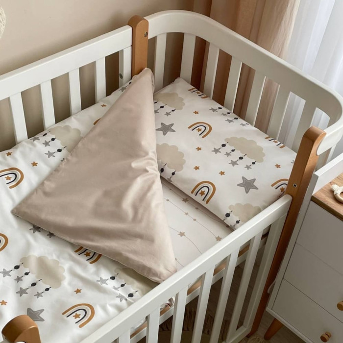 Змінний комплект постільної білизни Хмаринки із зірочками бежеві