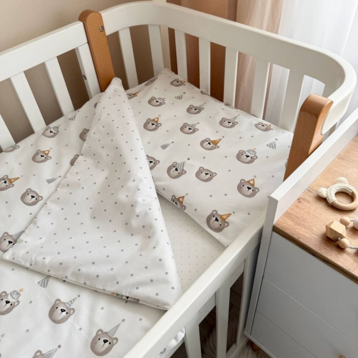Змінний комплект постільної білизни Ведмедики в ковпачках сірі
