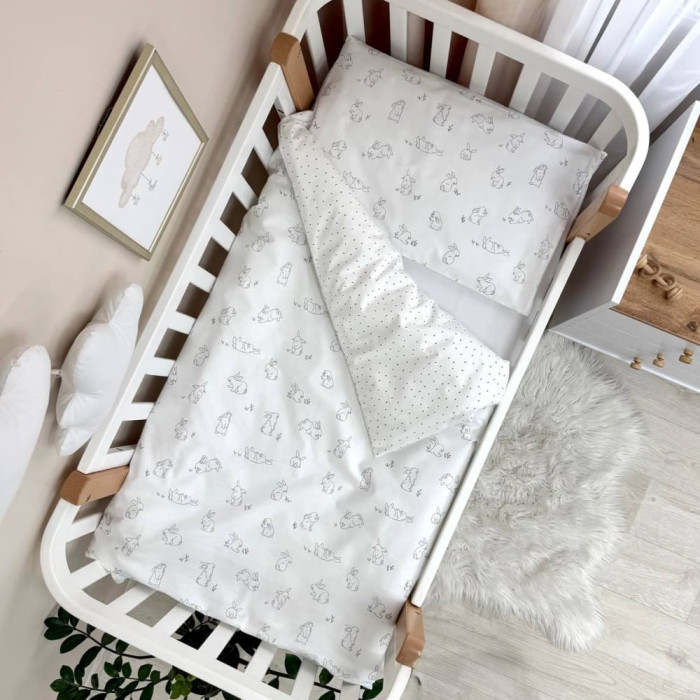 Змінний комплект постільної білизни Baby Mix Зайчики сірі на білому