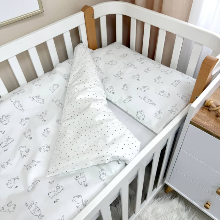 Змінний комплект постільної білизни Baby Mix Зайчики сірі на білому