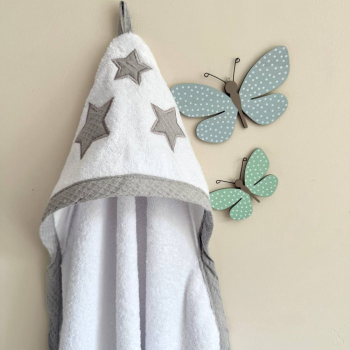 Детское полотенце-уголок махровое Звездочка серый, 80х100
