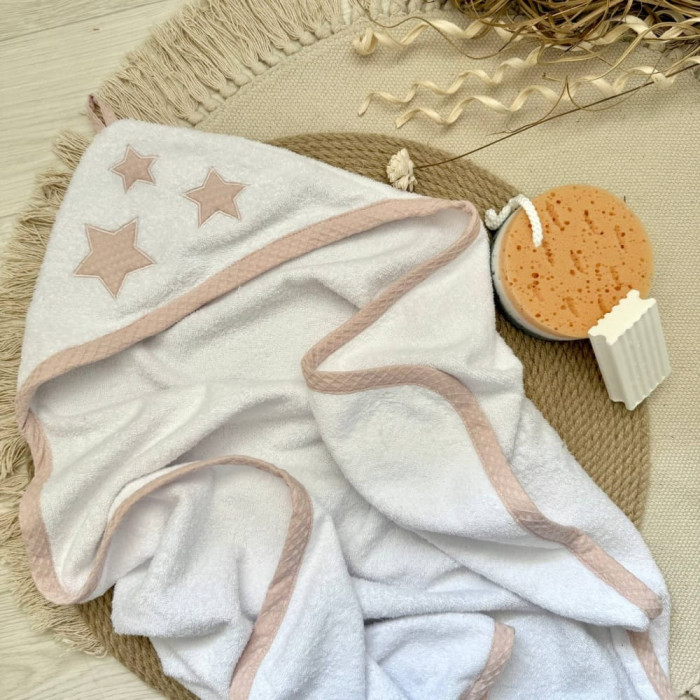 Детское полотенце-уголок махровое Звездочка пудра, 80х100
